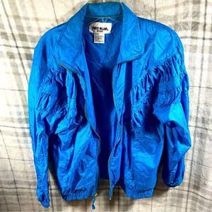 VTG men nylon windbreaker Medium neon blue tracksuit‎ 80s retro colorful 90s